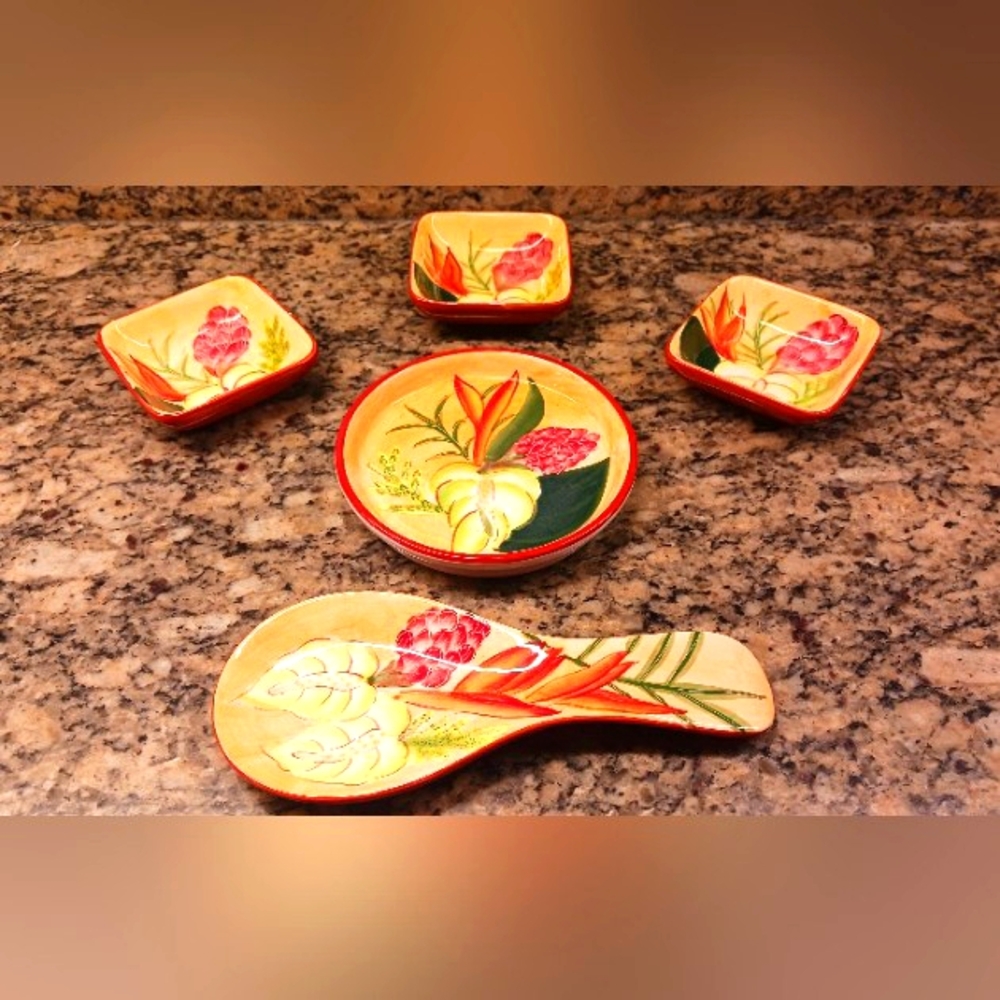 Ceramic Floral Dipping Bowl 5 Piece Set